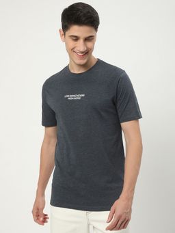 R&B - Cotton Regular Fit Crew Neck Typographic Print Grey Men T-Shirt