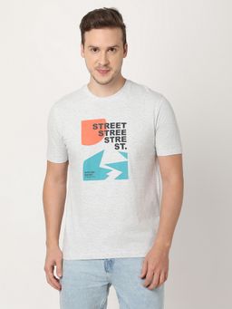 R&B - Men Cotton Grey Crew Neck Regular Half Sleeves T-Shirt