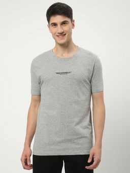 R&B - Men Cotton Crew Neck Typography Regular Grey Half Sleeves T-Shirt