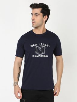 R&B - Navy Blue Typography Casual Men T-Shirt