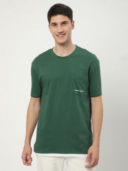 R&B - Men Cotton Crew Neck Solid Regular Half Sleeves Green T-Shirt