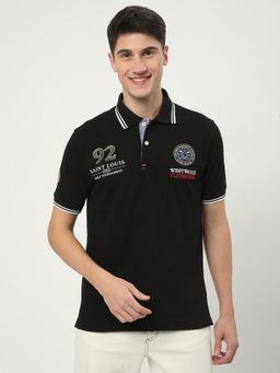R&B - Black Cotton Embroidered Casual Men Polo-T-Shirt