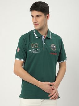 R&B - Green Embroidered Casual Men Polo-T-Shirt