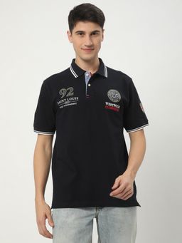 R&B - Black Embroidered Casual Men Polo-T-Shirt