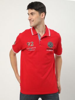 R&B - Red Embroidered Casual Men Polo-T-Shirt