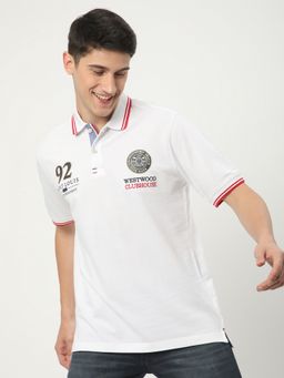 R&B - White Embroidered Casual Men Polo-T-Shirt