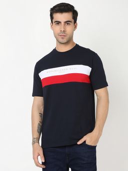R&B - Navy Blue Colorblock Casual Men T-Shirt