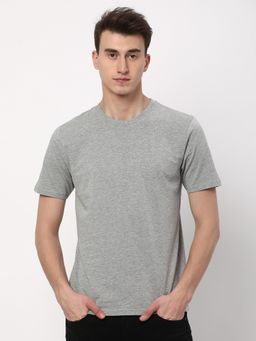 R&B - Men Cotton Grey Crew Neck Solid Regular Half Sleeves T-Shirt