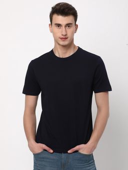 R&B - Men Cotton Black Solid Regular Half Sleeves T-Shirt
