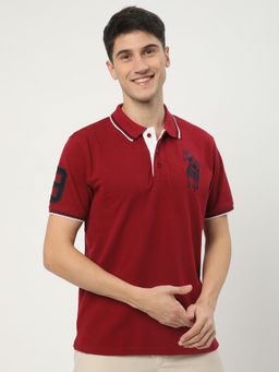 R&B - Maroon Cotton Blend Regular Fit Solid Maroon Men Polo T-Shirt