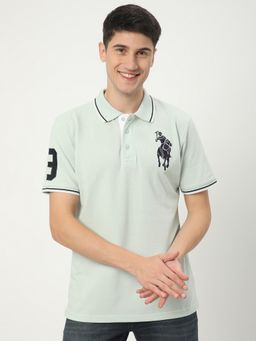 R&B - Green Cotton Blend Regular Fit Solid Green Men Polo T-Shirt