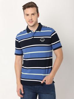 R&B - Navy Blue Striped Casual Men Polo-T-Shirt