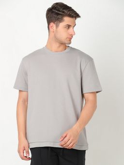 R&B - Grey Cotton Regular Fit Grey Crew Neck Solid Short Sleeve Men T-Shirt