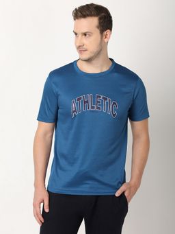 R&B - Blue Polyester Regular Fit Round Neck Typographic Print Men T-Shirt