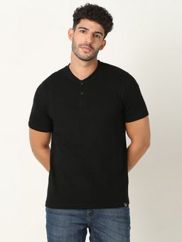 R&B - Black Solid Casual Men Regular Fit T-Shirt