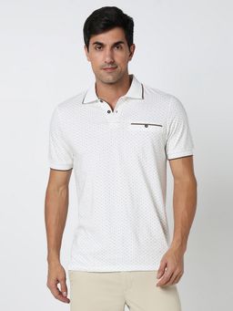 R&B - White Printed Casual Men Polo-T-Shirt
