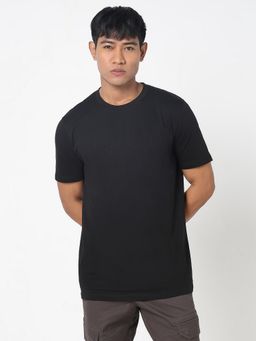 R&B - Men Cotton Solid Black Regular Half Sleeves T-Shirt