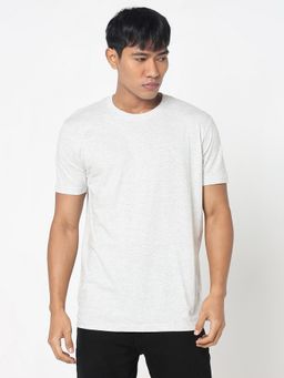R&B - Men Cotton Cream Crew Neck Solid Regular Half Sleeves T-Shirt