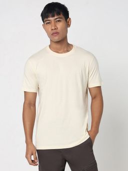 R&B - Men Cotton Yellow Crew Neck Solid Regular Half Sleeves T-Shirt