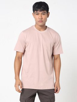 R&B - Men Cotton Pink Crew Neck Solid Regular Half Sleeves T-Shirt