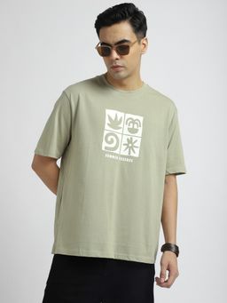 R&B - Green Cotton Crew Neck Graphic Print Men T-Shirt