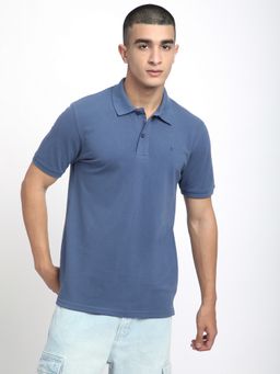 R&B - Blue Polycotton Regular Fit Collar Neck Solid Blue Men Polo T-Shirt