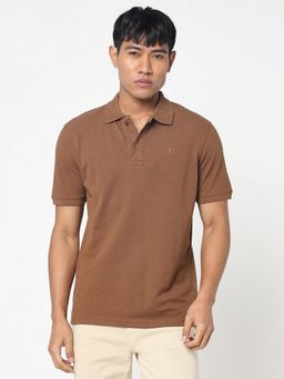 R&B - Brown Polycotton Regular Fit Collar Neck Solid Brown Men Polo T-Shirt