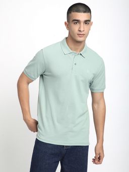 R&B - Green Polycotton Regular Fit Collar Neck Solid Green Men Polo T-Shirt