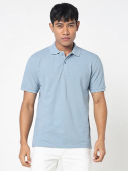 R&B - Blue Polycotton Regular Fit Collar Neck Solid Blue Men Polo T-Shirt