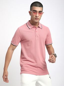 R&B - Pink Polycotton Collar Neck Solid Men Polo T-Shirt