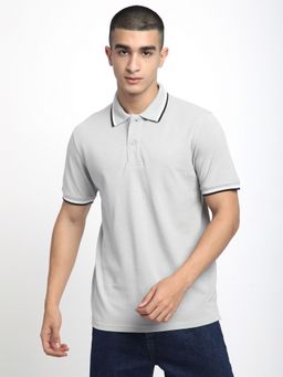 R&B - Grey Polycotton Solid Men Polo T-Shirt