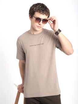 R&B - Taupe Cotton Typographic Print Men T-Shirt
