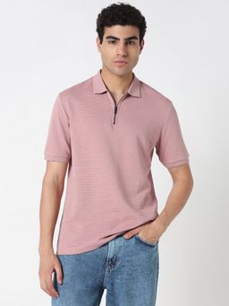 R&B - Pink Polycotton Regular Fit Solid Men Polo T-Shirt