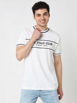 R&B - Men Cotton Crew Neck Typography White Regular Half Sleeves T-Shirt