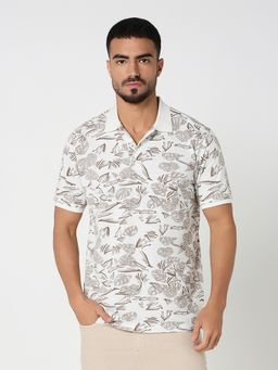 R&B - White Cotton Regular Fit Printed Men Polo T-Shirt
