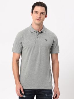 R&B - Grey Cotton Regular Fit Solid Collar Neck Short Sleeve Men Polo T-Shirt