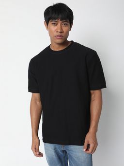 R&B - Cotton Crew Neck Solid Black Men T-Shirt