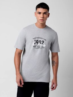 R&B - Men Cotton Crew Neck Typography Regular Half Sleeves Grey T-Shirt
