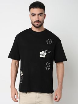 R&B - Black Floral Casual Men T-Shirt
