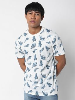 R&B - White Floral Men Regular Fit T-Shirt