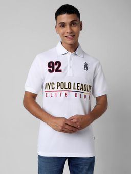 R&B - White Cotton Regular Fit Typographic Men Polo T-Shirt