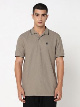 R&B - Olive Cotton Slim Fit Solid Men Collar Neck Polo T-Shirt