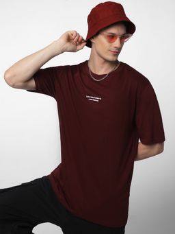 R&B - Purple Cotton Relaxed Fit Crew Neck Men Typographic Print T-Shirt