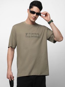 R&B - Men Olive Typography Cotton T-Shirt