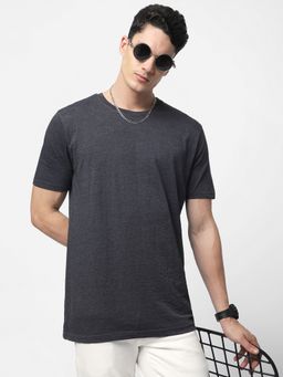 R&B - Charcoal Cotton Crew Neck Solid Short Sleeve Men T-Shirt