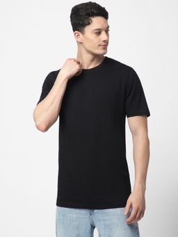 R&B - Cotton Regular Fit Crew Neck Solid Short Sleeve Black Men T-Shirt