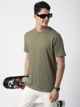 R&B - Cotton Crew Neck Solid Short Sleeve Green Men T-Shirt