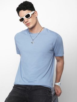 R&B - Cotton Regular Fit Crew Neck Solid Short Sleeve Blue Men T-Shirt