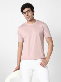 R&B - Cotton Regular Fit Crew Neck Solid Short Sleeve Pink Men T-Shirt