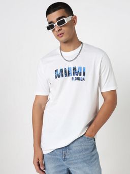 R&B - White Cotton Regular Fit Crew Neck Typography Men T-Shirt